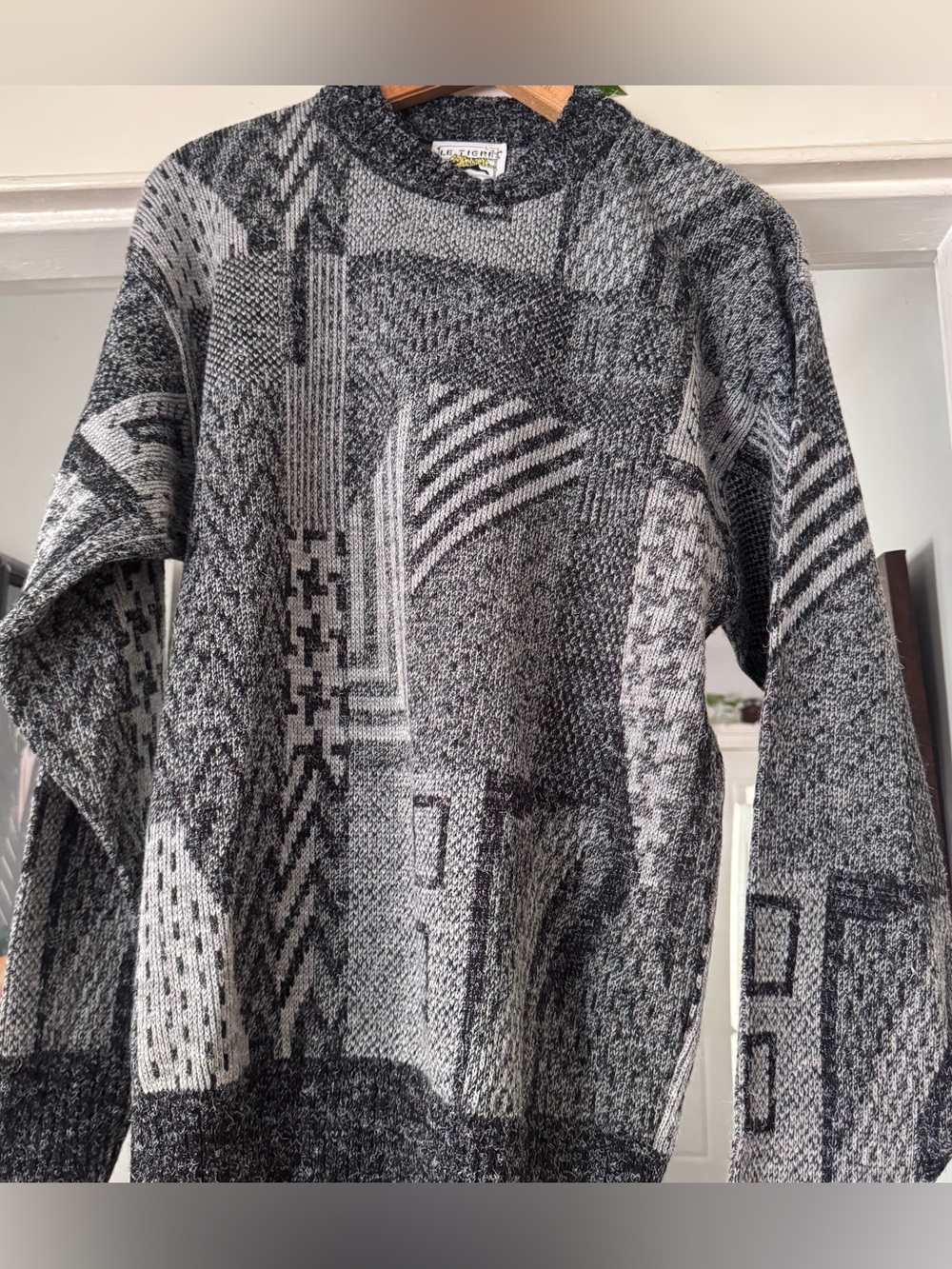 Vintage Le Tigre sweater 80 90s gray abstract geometric grandpa chunky oversized